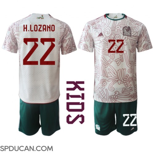 Dječji Nogometni Dres Meksiko Hirving Lozano #22 Gostujuci SP 2022 Kratak Rukav (+ Kratke hlače)